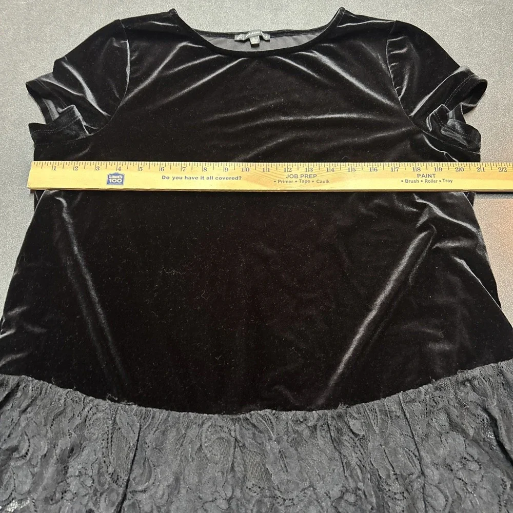 Adrianna Black Velvet Short Sleeve Top Lace Hem Size XL‎ Whimsigoth Fairygrunge